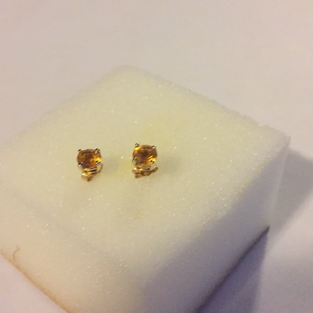 14K YG Round Genuine Citrine Earrings